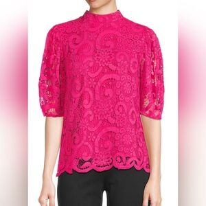nanette Nanette Lepore Fuschia Rose Mockneck Lined Lace Blouse